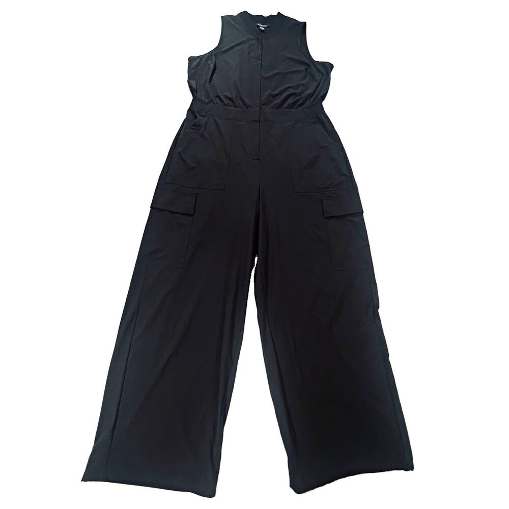 Athleta Brooklyn Black Utility Wide-Leg Sleeveless Jumpsuit Cargo Zip Sz 16